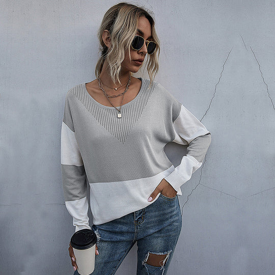Damen lässiger V-Pullover mit modischem Netzdesign R&B