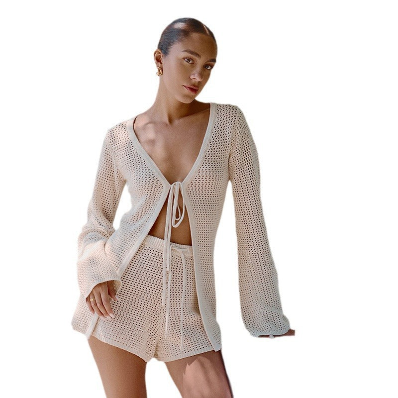 Damen luftiges Häkel-Set mit BindR&Bändern R&B