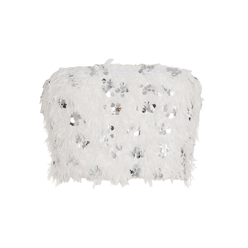 Damen Spitzen-Crop-Top mit glitzernden Pailletten R&B
