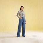 Damen Weite Jeans mit hohem Bund und Falten