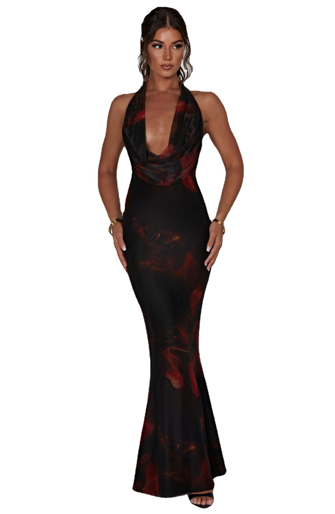 Damen figurbetontes Wickelkleid mit tiefem V-Ausschnitt und raffiniertem Rückenausschnitt R&B