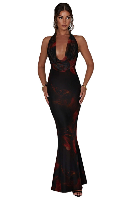 Damen figurbetontes Wickelkleid mit tiefem V-Ausschnitt und raffiniertem Rückenausschnitt R&B