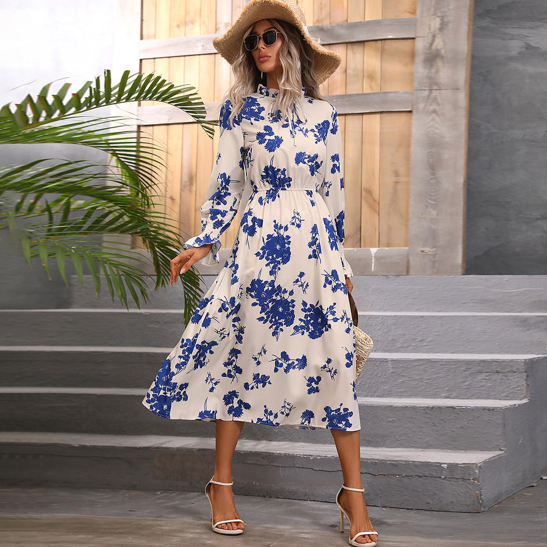 Damen Maxikleid mit floralem Print und angenähtem Bindeband R&B