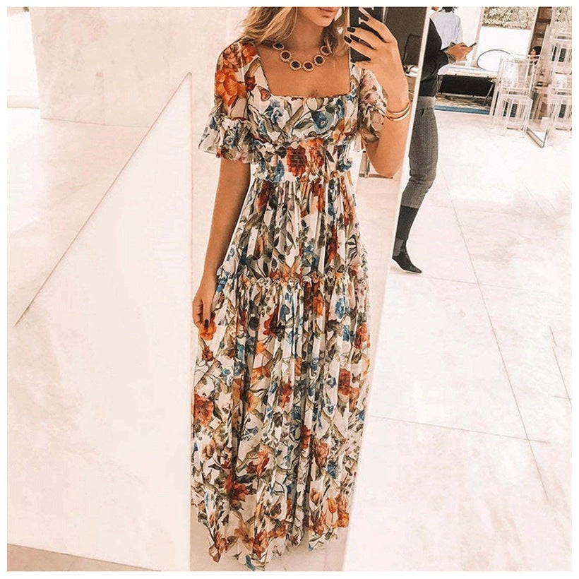 Damen Maxikleid mit floralem Muster und ausgestellten Ärmeln R&B