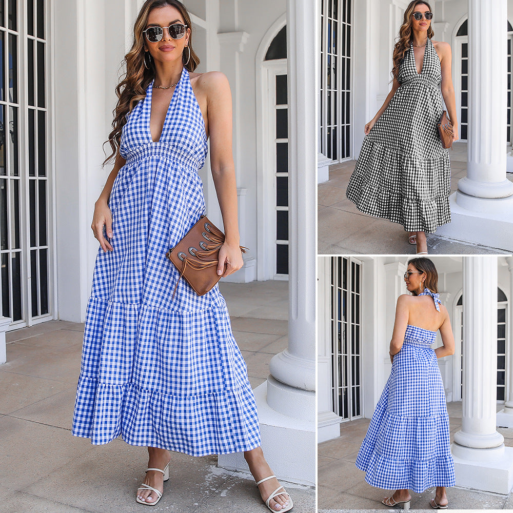 Damen Maxikleid mit V-Ausschnitt und Volants R&B