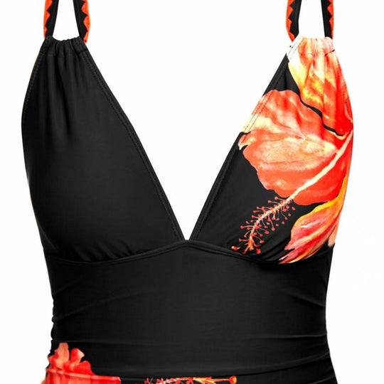 Damen Einteiliger Badeanzug mit floralem Design und geschmackvollem Bindeträgersystem R&B