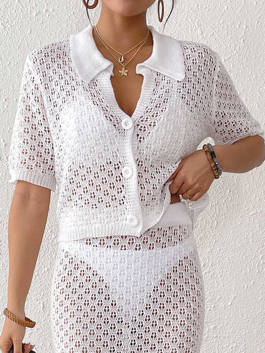 Damen lässiger Häkel-Overal mit Knopfdesign R&B