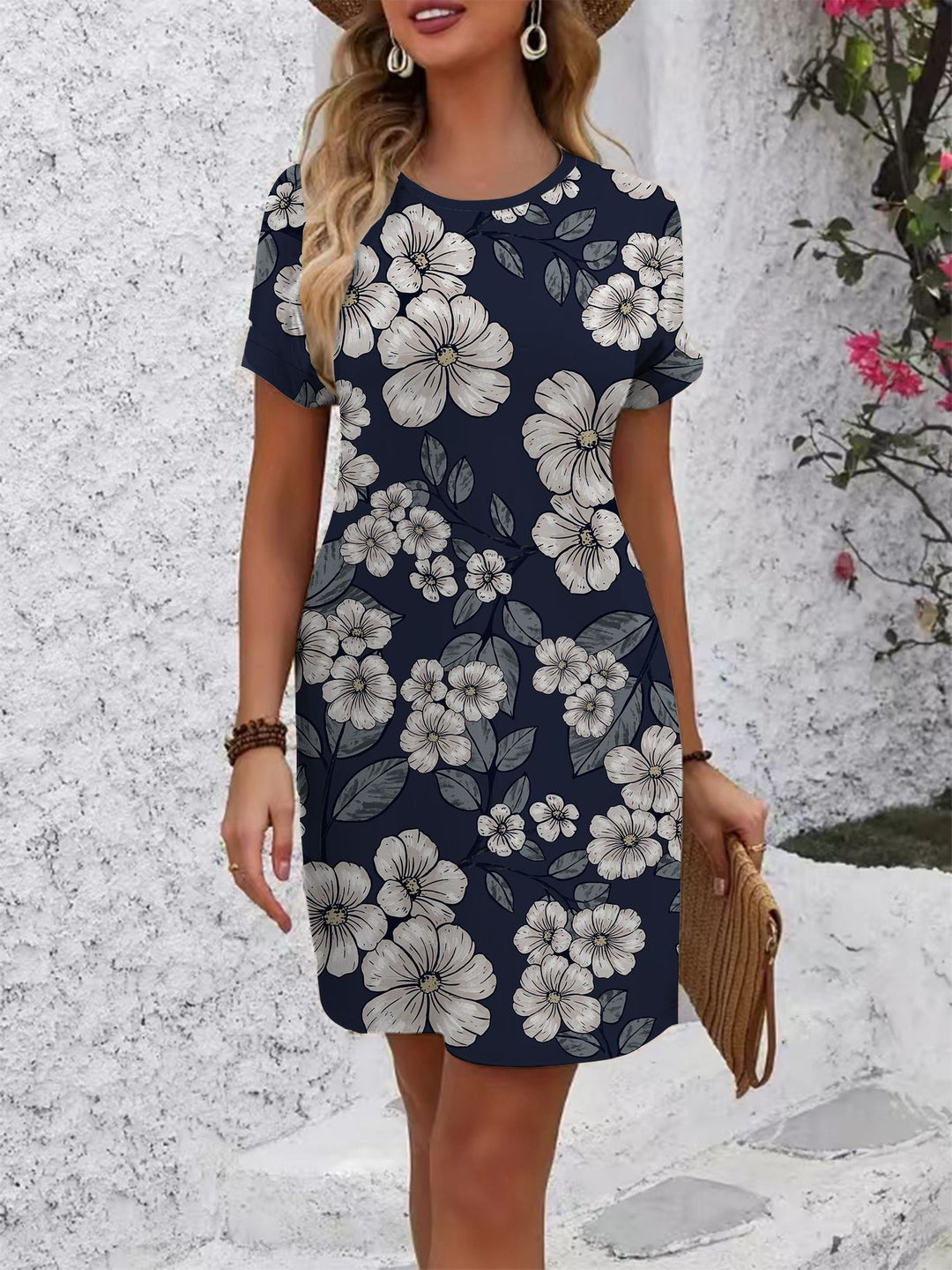 Damen Kurzarmkleid mit verspieltem Flamingo-Design und lockerem Schnitt R&B