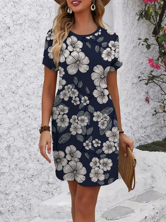 Damen Kurzarmkleid mit verspieltem Flamingo-Design und lockerem Schnitt R&B