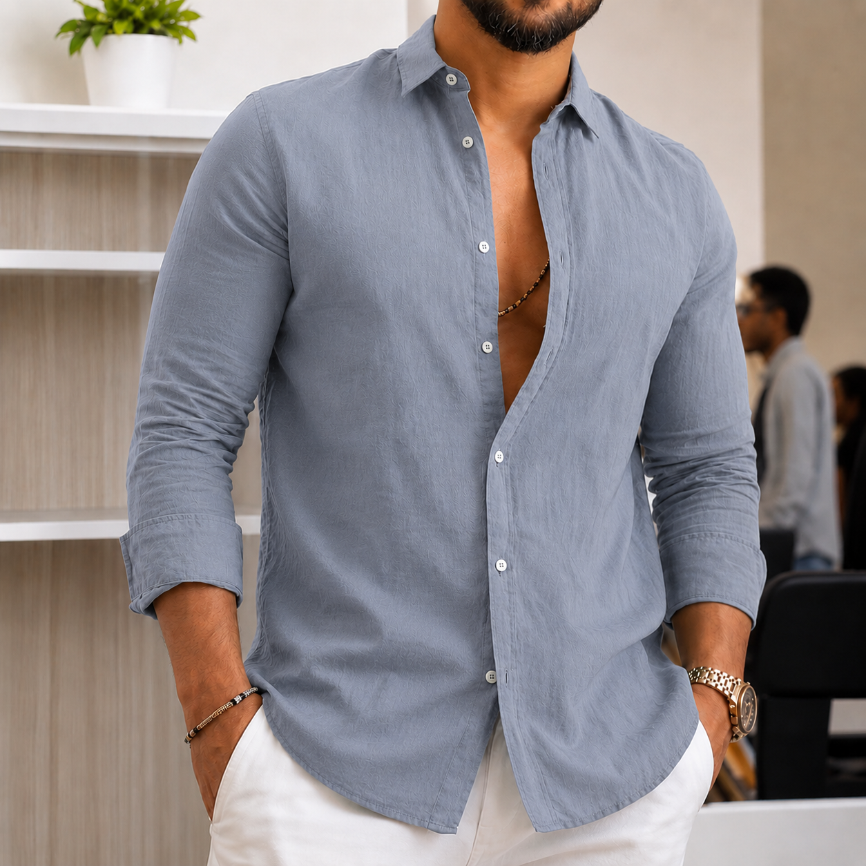 Herren Leichtes Leinenhemd R&B
