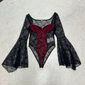 Damen Spitzen-Bodysuit mit voluminösen Ärmeln und eleganten Verzierungen R&B