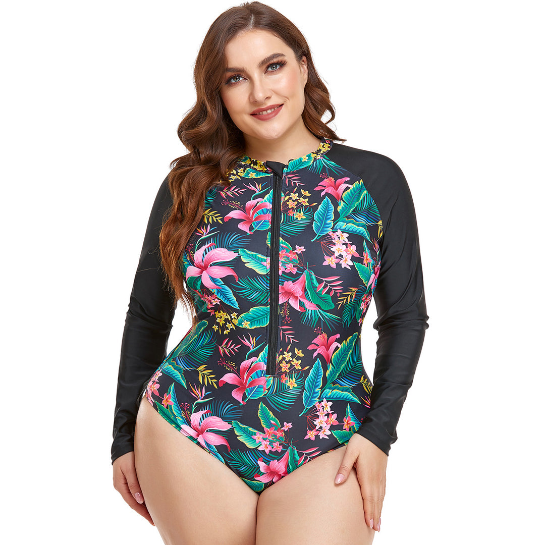 Damen Sportlicher Langarm-Schwimmanzug mit floralem Design R&B