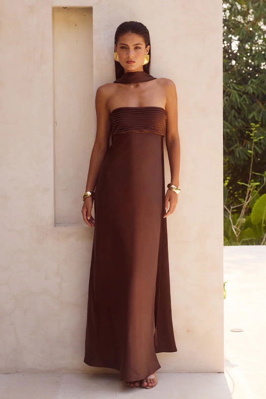 Damen Elegantes Maxikleid mit schulterfreiem Design und schmalem Oberteil R&B
