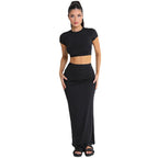 Damen elegantes Maxi-Kleid und crop-top Set mit figurbetontem Schnitt R&B