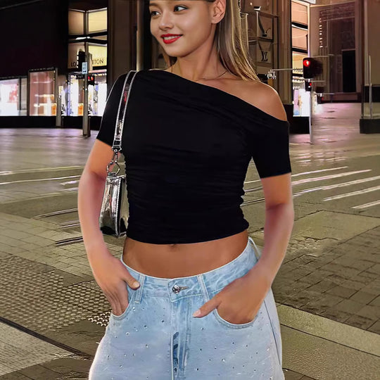 Damen Off-Shoulder Shirt mit Raffung R&B