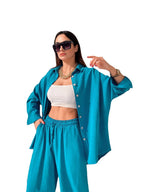 Damen lässiges Freizeit-Set mit übergroßem Hemd und weiten Hosen R&B