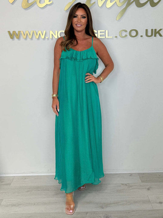 Damen Maxikleid mit zarter Rüschendetail und Spaghettiträger R&B