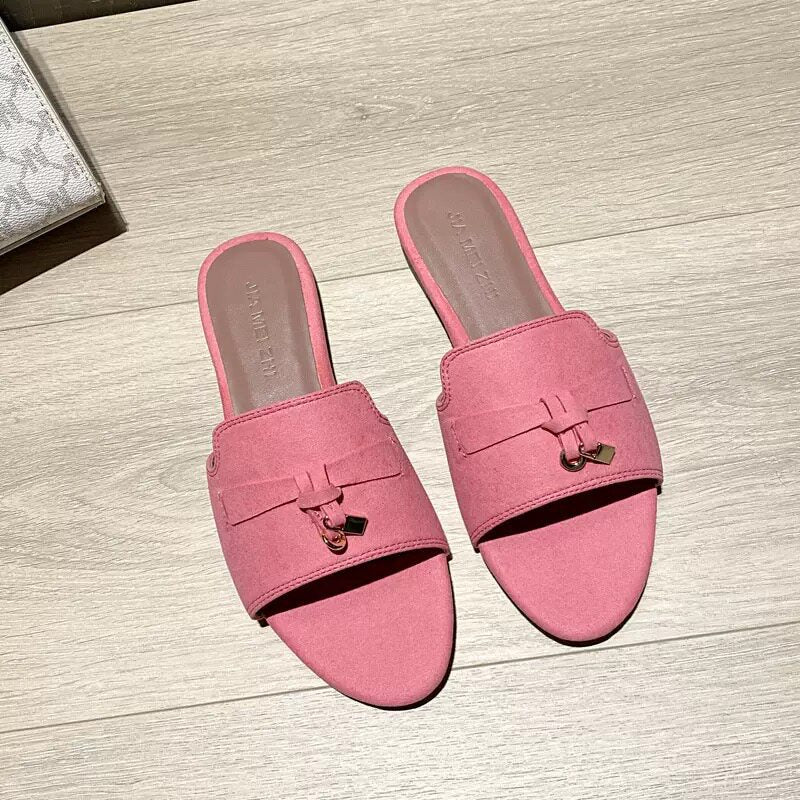 Damen Elegante Slippers aus weichem Wildleder mit dekorativem Riemendesign R&B