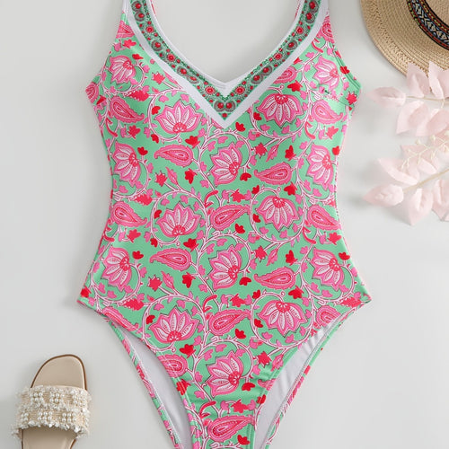 Damen Einteiliger Badeanzug mit floralem Design und modischen Trägern R&B