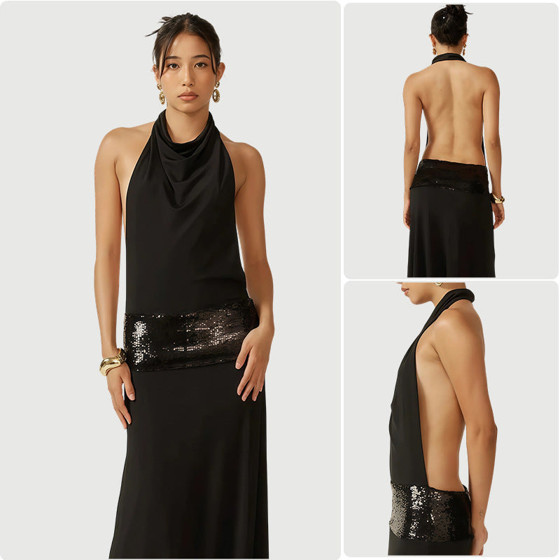 Damen Abendkleid mit schickem Wasserfallausschnitt und glitzerndem Taillenelement EB