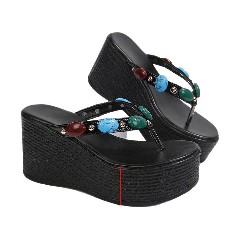 Damen Plateau-Sandalen mit kunstvollen Perlenakzenten und ergonomischer Sohle R&B