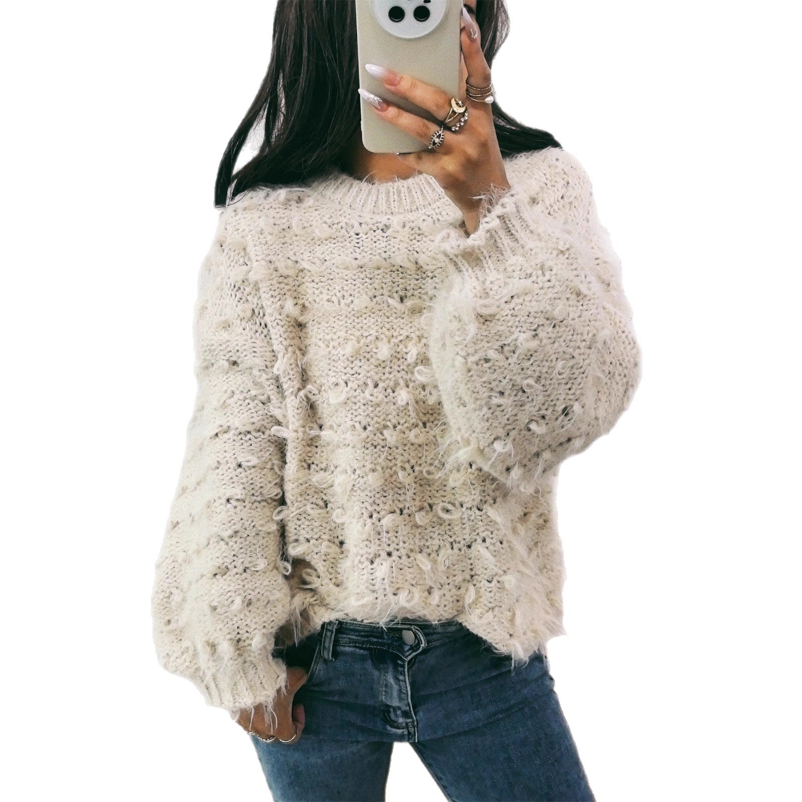 Damen lässiger Oversized-Pullover aus strukturiertem Material mit einzigartigem Design R&B