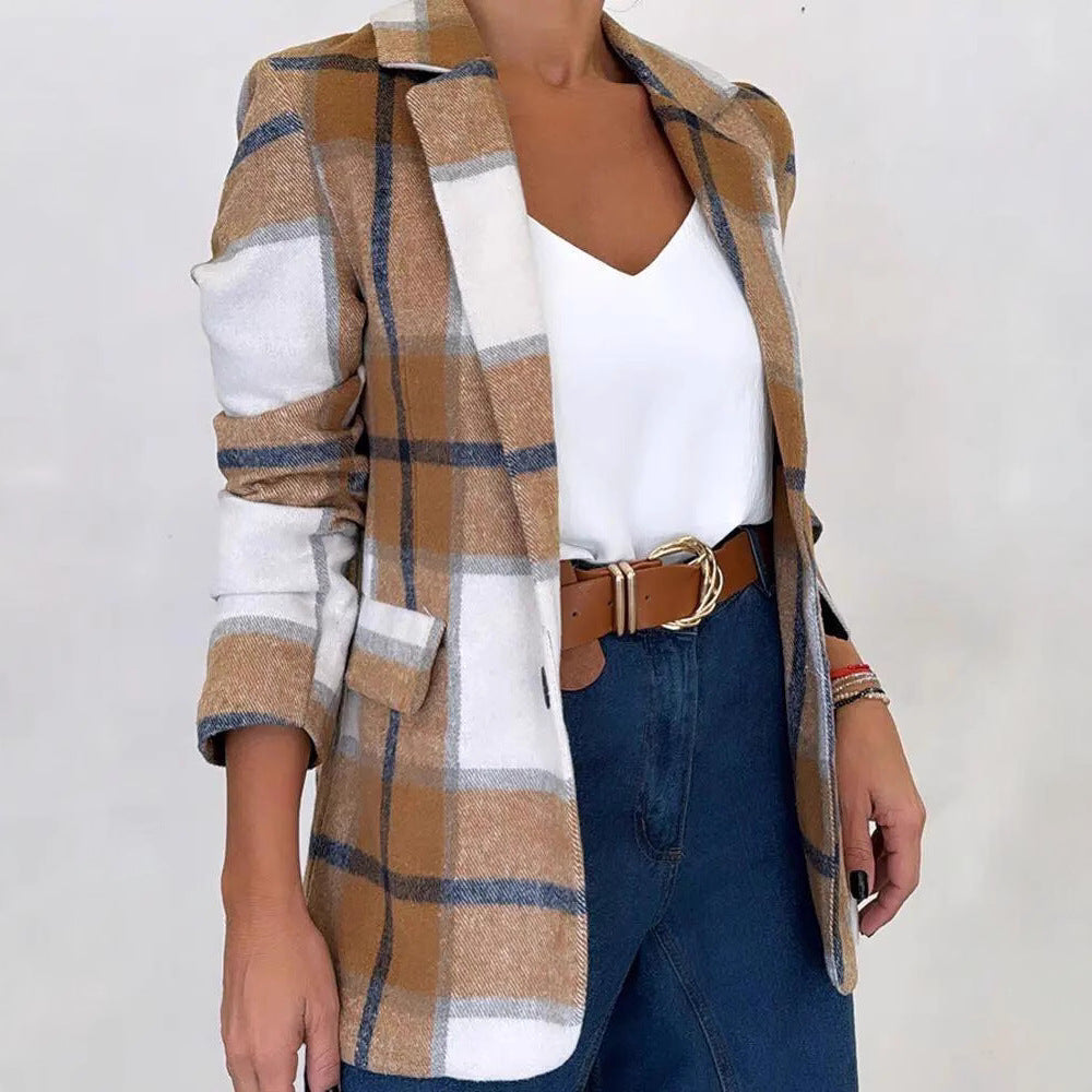 Damen Kariertes Blazerjacke aus weichem Material mit eleganten Details R&B