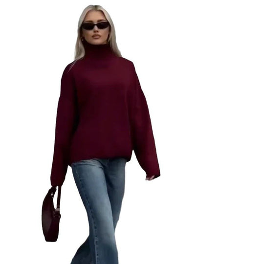 Damen Oversized Pullover mit hohem Kragen R&B