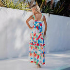 Damen Maxikleid mit buntem geometrischen Design und voluminösem Rock R&B