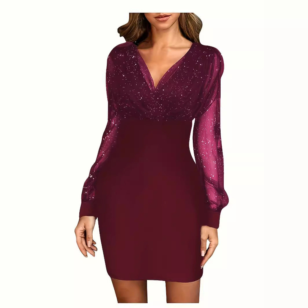 Damen Glitzerndes Cocktailkleid mit transparenten Ärmeln R&B