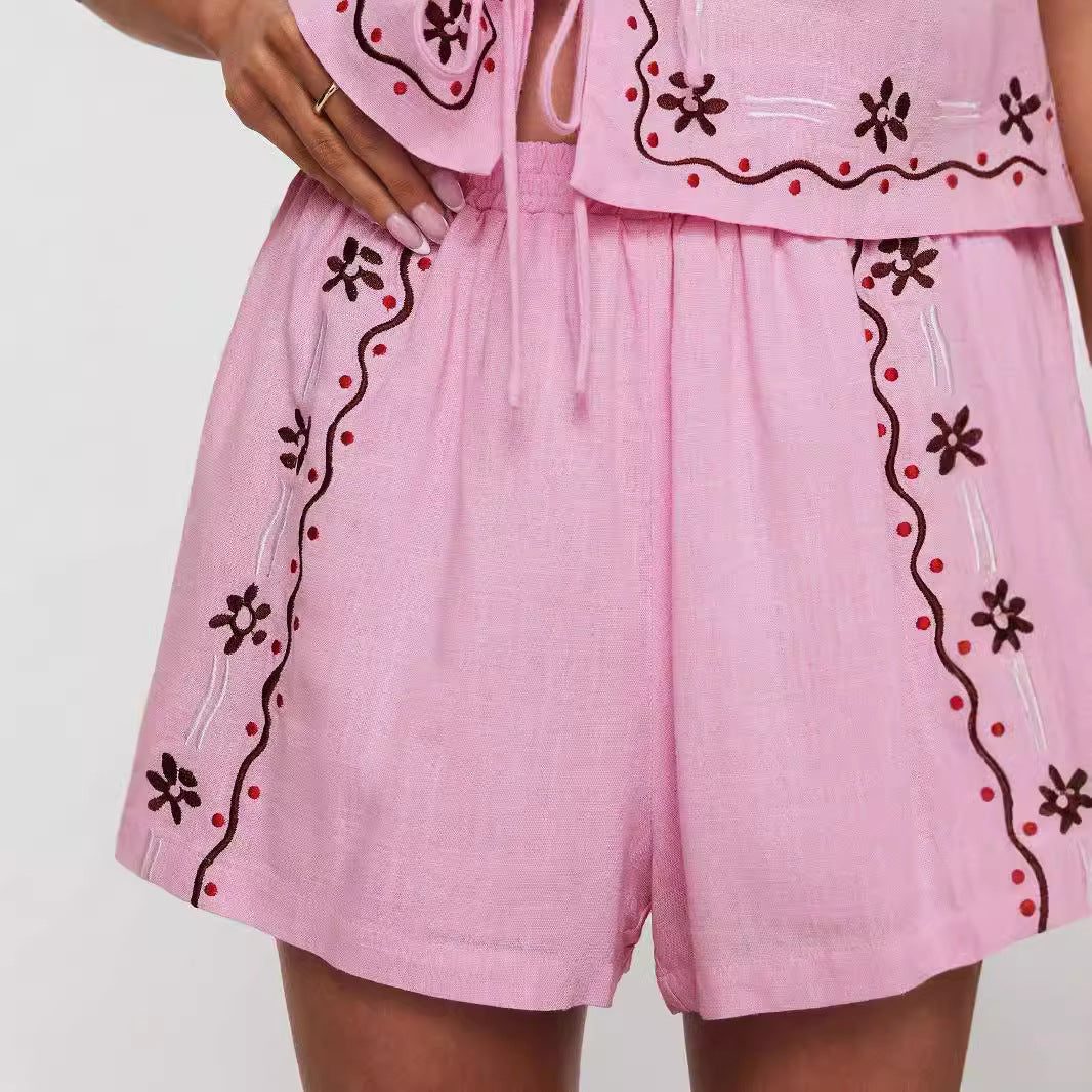 Damen luftiges Zweiteiler-Set mit floraler Stickerei R&B