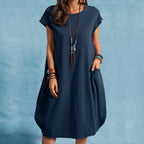 Damen lässiges Sommerkleid mit praktischen Seitentaschen und Rundhalsausschnitt R&B