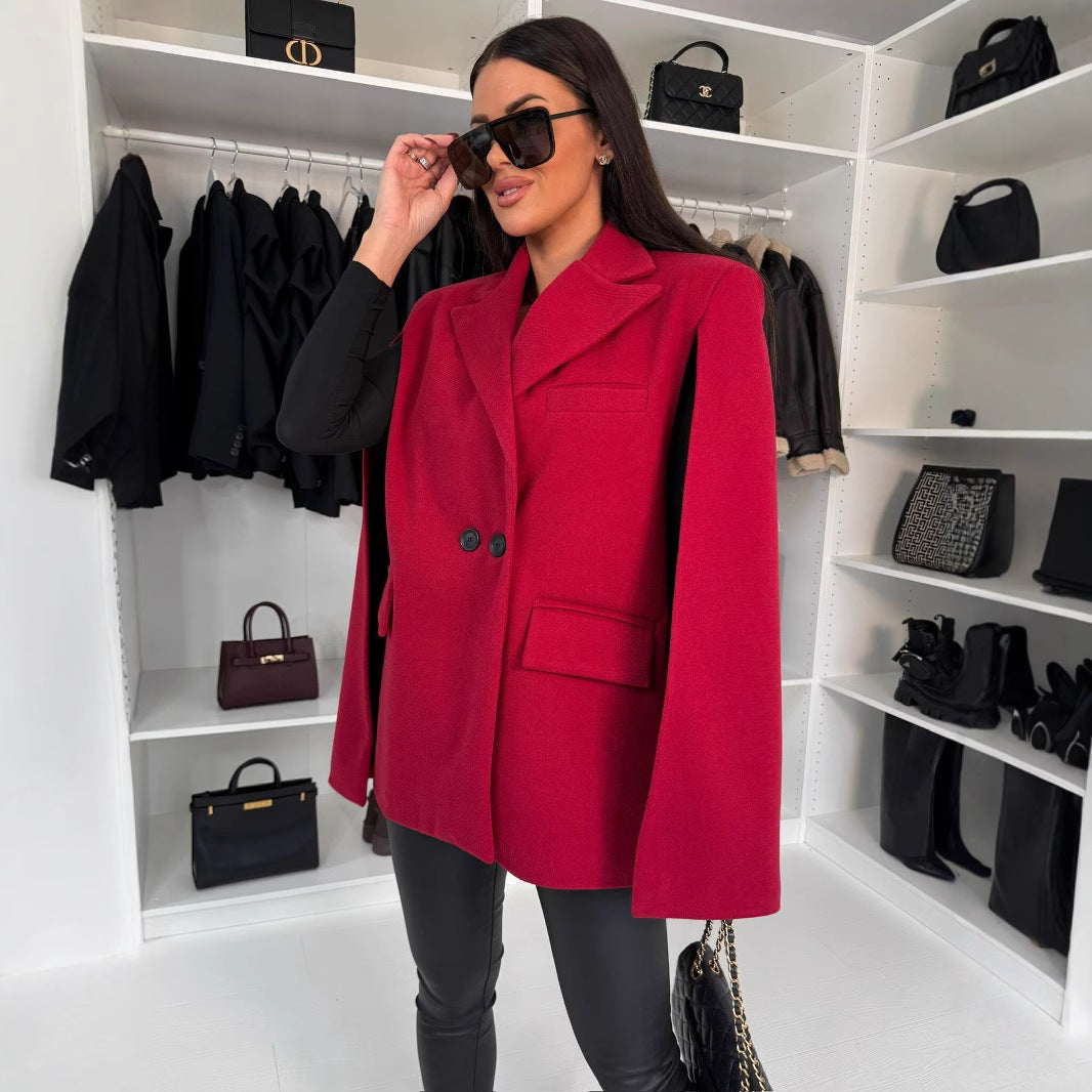 Damen modischer Cape-Blazer mit doppelter Knopfleiste R&B