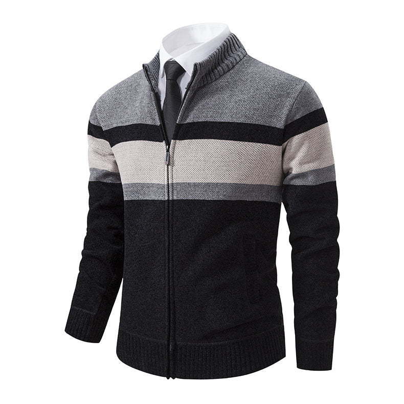 Herren moderne Strickjacke mit hohem Kragen und durchgehendem Reißverschluss R&B