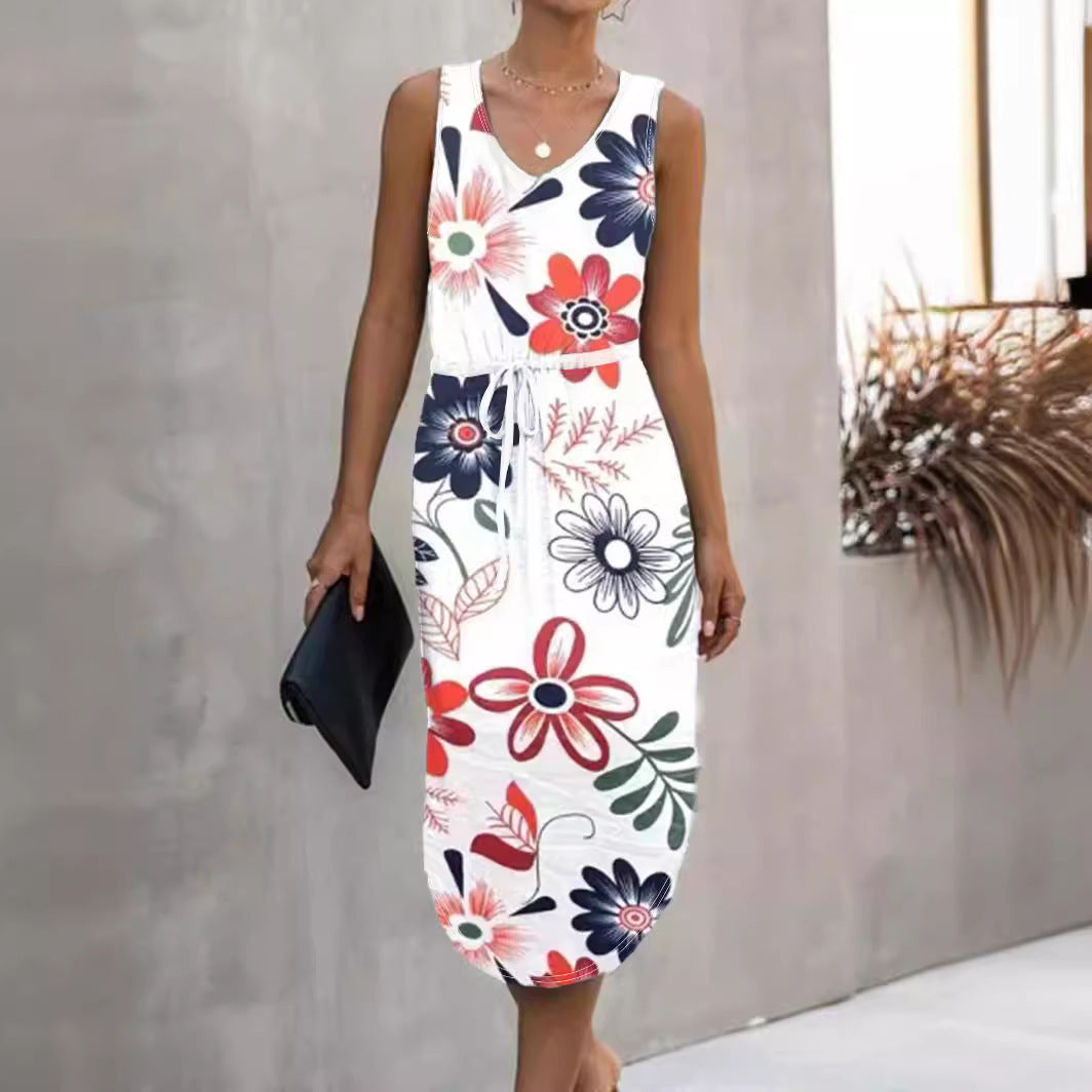 Damen Sommerliches Maxikleid mit floralem Muster und praktischen Taillenschnürung R&B