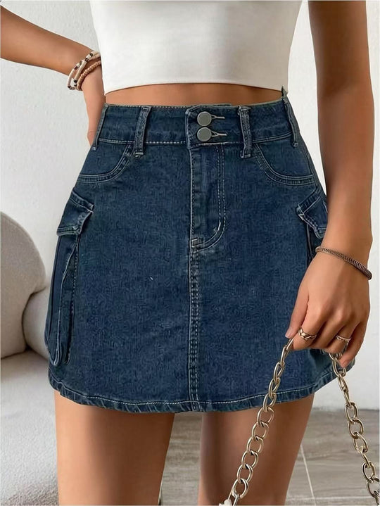Damen Denim-Minirock mit aufgesetzten Taschen und modernen Details R&B
