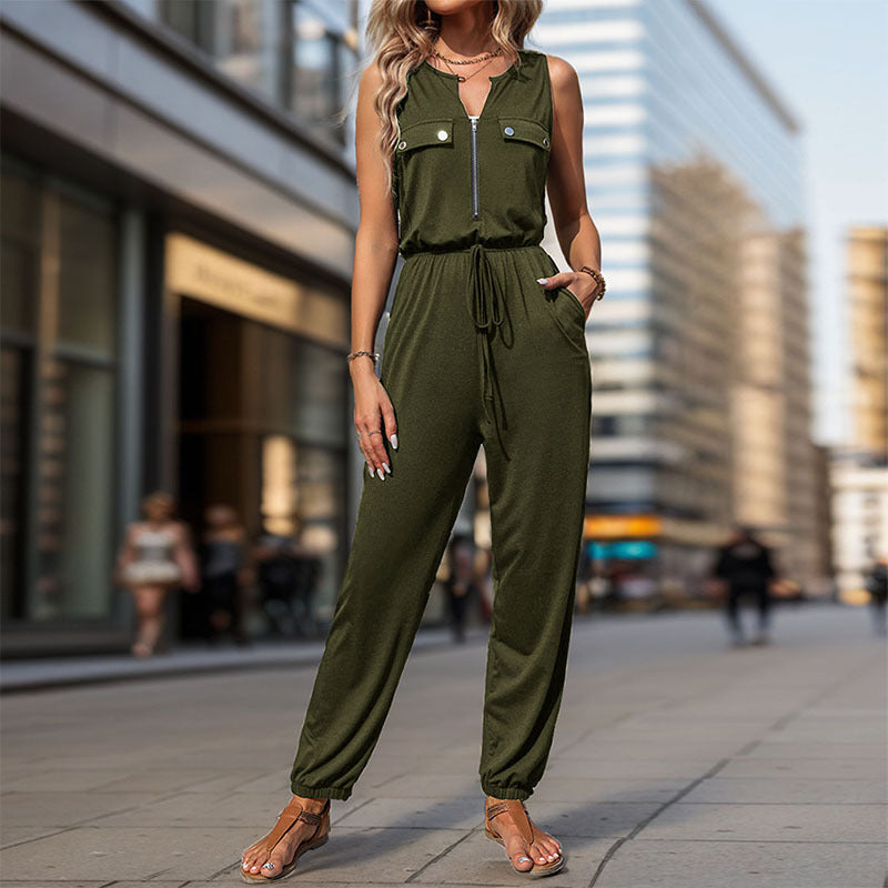 Damen Sportlicher Overall mit Reißverschluss und seitlichen Taschen R&B