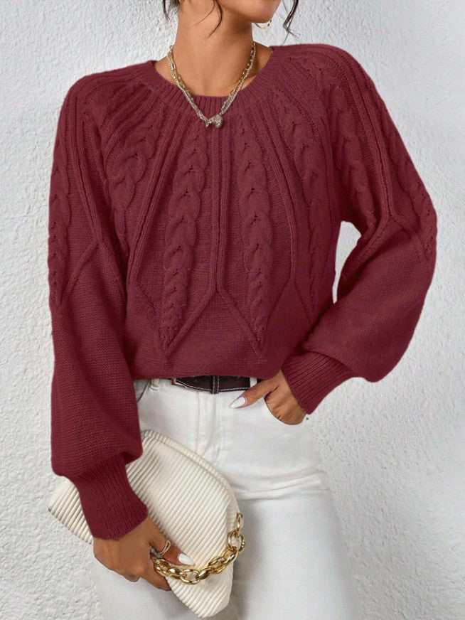 Damen Strickpullover mit Zopfmuster und weitem Schnitt R&B