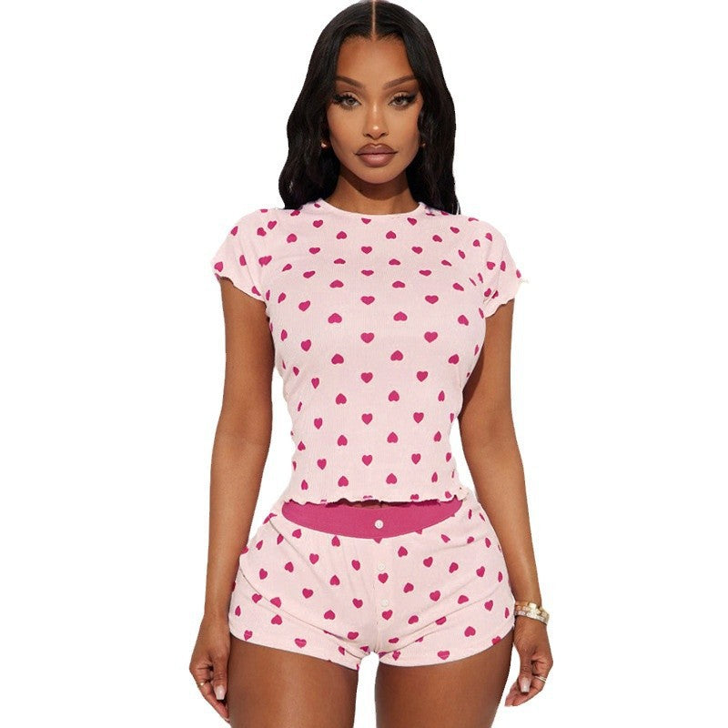 Damen Freizeitpyjama Set mit herzförmigem Design und elastischem Bund R&B