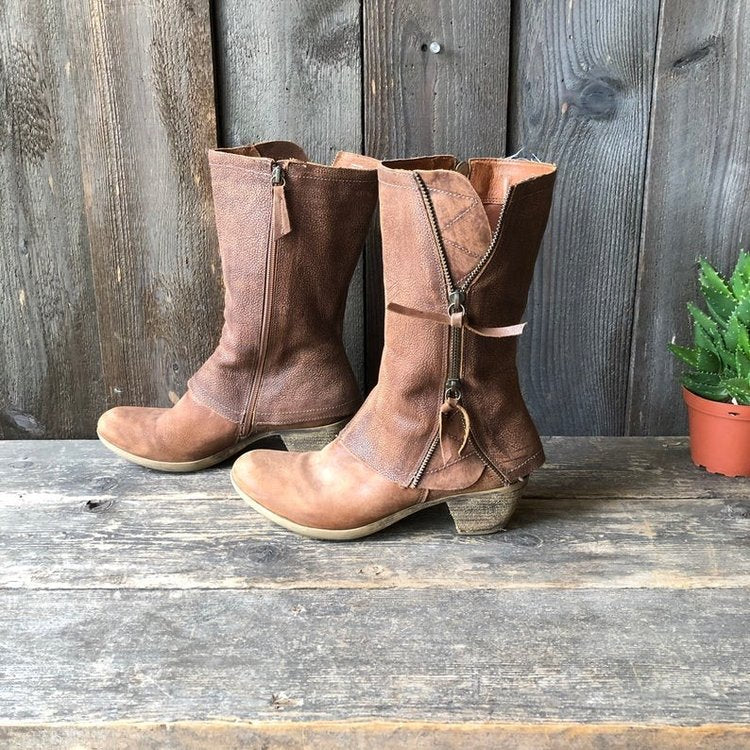 Damen Stiefel mit modischen Reißverschluss-Details und komfortablem Blockabsatz R&B