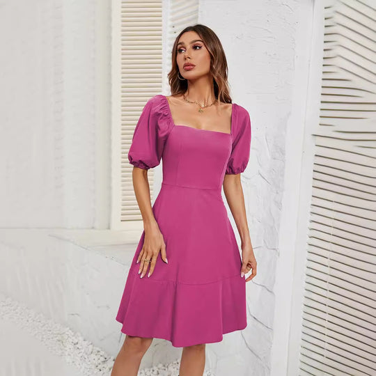 Damen Elegantes Off-Shoulder Kleid mit voluminösen Puffärmeln und asymmetrischem Schnitt R&B