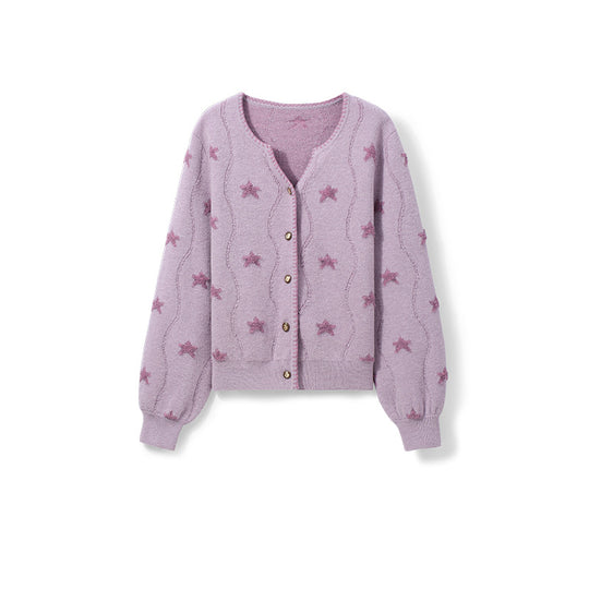 Damen Gemusterter Strickcardigan mit Sternenmotiv und Knopfleiste R&B