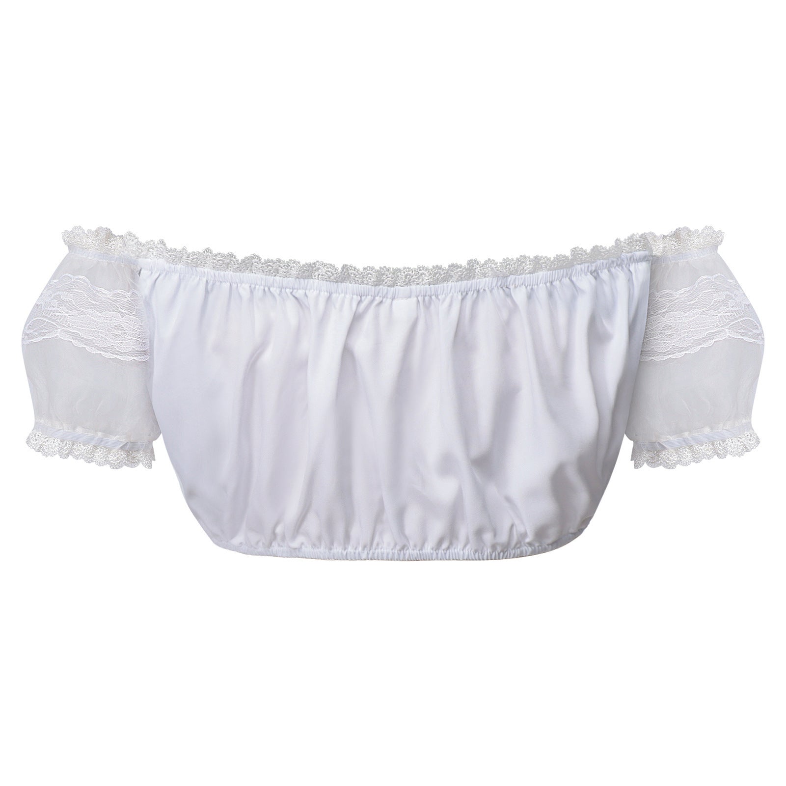 Damen nan Spitzenbolero Bluse mit Stehkragen, 3/4 Ärmeln und BindR&Band R&B