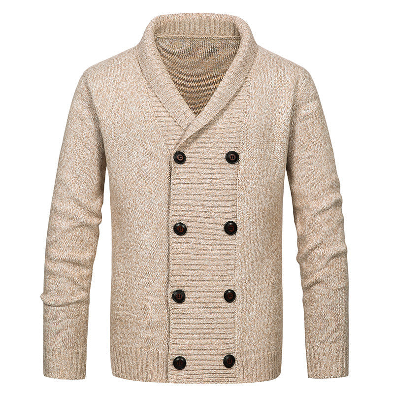 Herren hochwertige Strickjacke mit großem Revers und Knopfdetail R&B