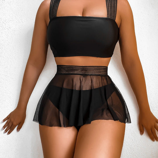 Damen Bikini-Set mit eleganter Chiffon-Rock-Detail R&B