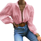 Damen Transparente Bluse mit Stickereien und Rüschendetails R&B