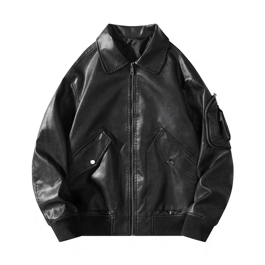 Damen lässige Kunstlederjacke mit praktischen Taschen R&B