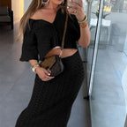 Damen Strick-Kleid mit hohen Seitenschlitzen und modischem Lochmuster R&B