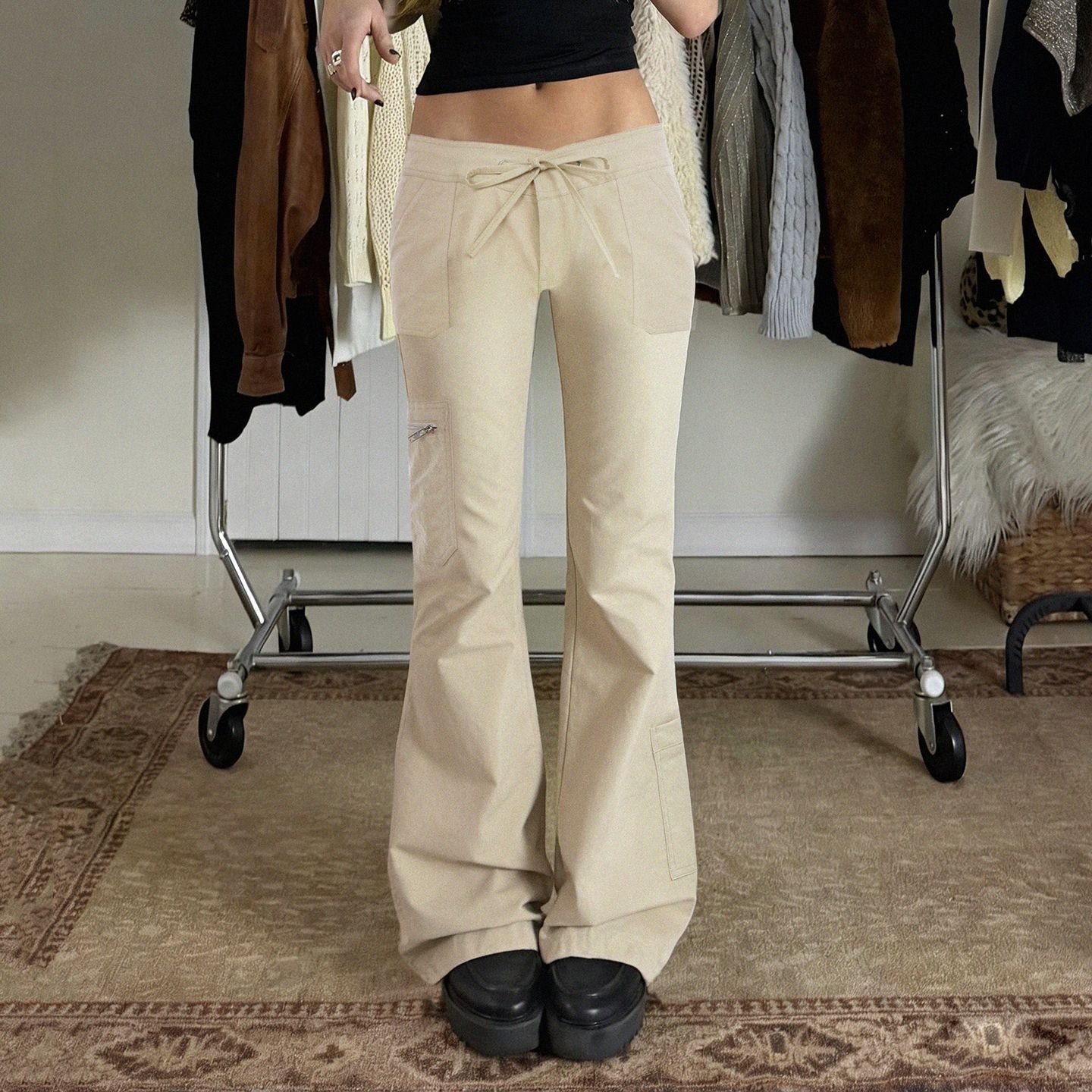Damen bequeme Cargo-Hose mit elastischem Bund und praktischen Seitentaschen R&B