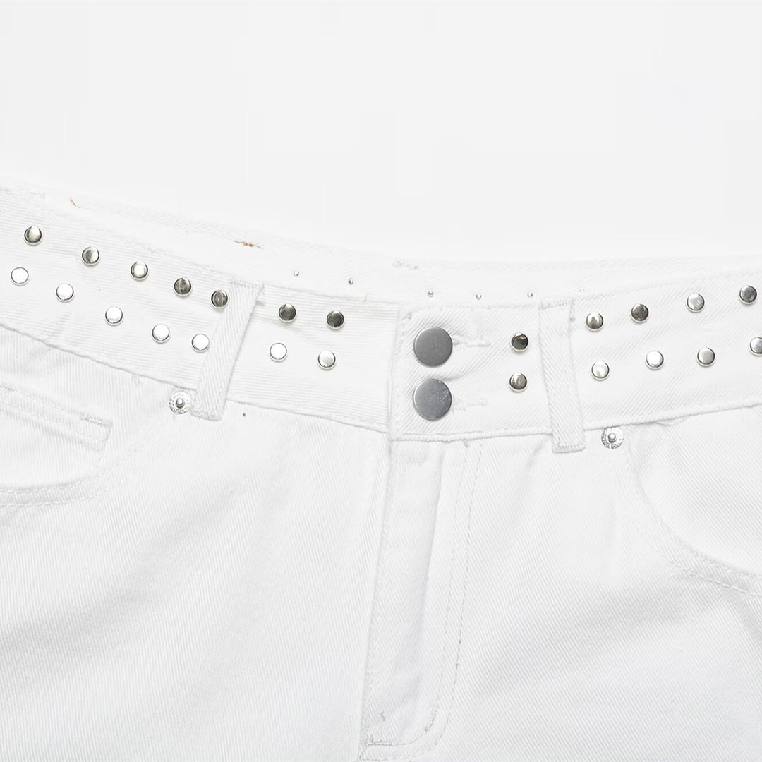 Damen modische Denim-Shorts mit dekorativem Nietenbund R&B